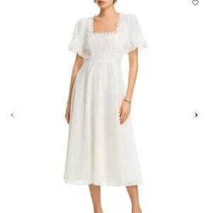 AQUA Lace Trim Eyelet Midi Dress L